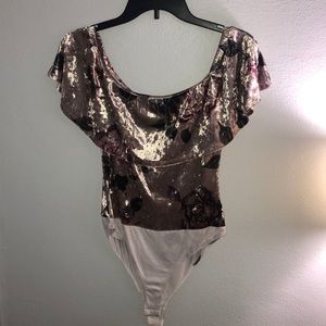Velvet off the shoulder bodysuit